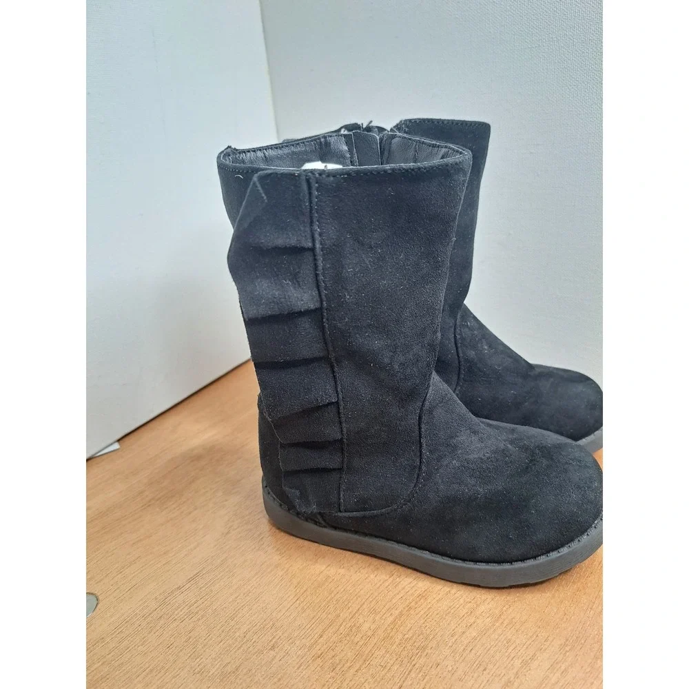 Cat & Jack Black Faux Suede Ruffle Toddler Girls' Fashion Boots Size 7